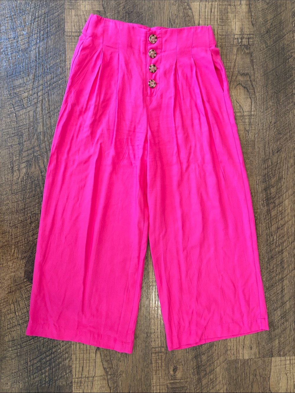 Hot Pink High-Waist Button-Front Pants